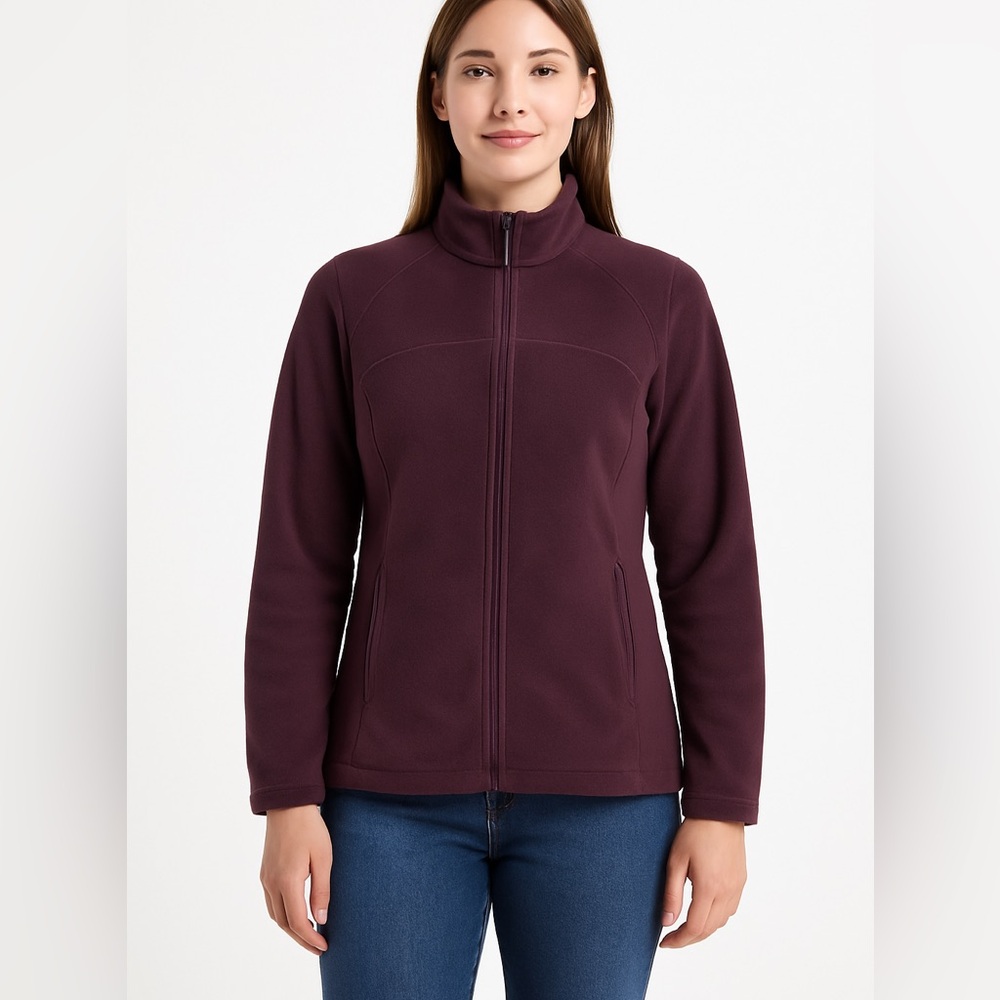 Mondetta Cozy Plum Full-Length Mock Neck Full Zip Fleece Sweater Jacket - Small